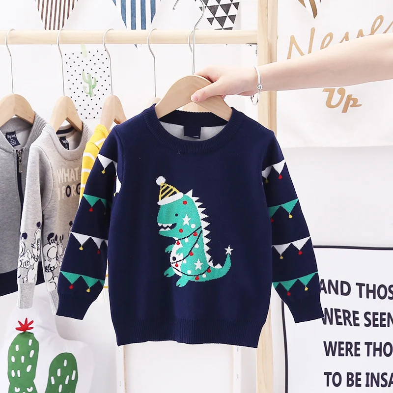 Suéter de Natal com dinossauros jacquard e acolchoamento duplo. Conforto e estilo para as festas de fim de ano, aquecendo você.