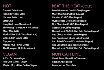 Slay Coffee menu 