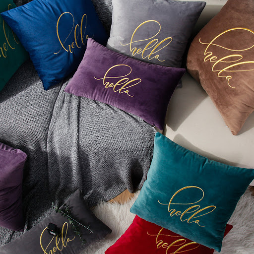 Title 5, Simple Solid Color Gold Thread Embroidered Couc...