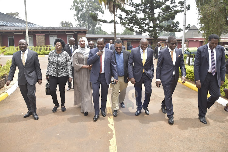 Bipartisan talks team arriving at the Bomas of Kenya on Monday