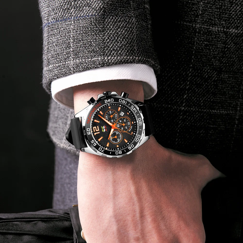 Title 5, Montre quartz à bracelet fin en caoutchouc, chr...