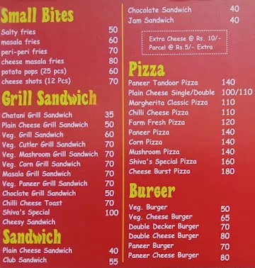Shiva's Cafe menu 