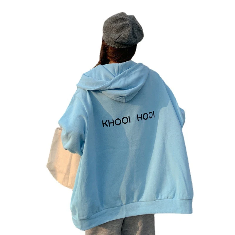 Sweat à capuche ample style BF pour femmes, broderie de lettres oversize, double couche et chapeau. Idéal pour un look décontracté et confortable.