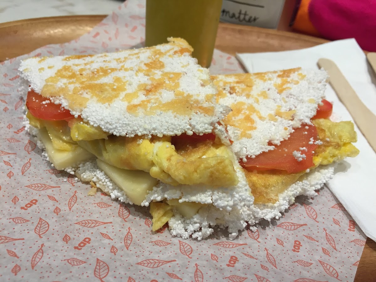 Egg, cheese and tomato breakfast crepe