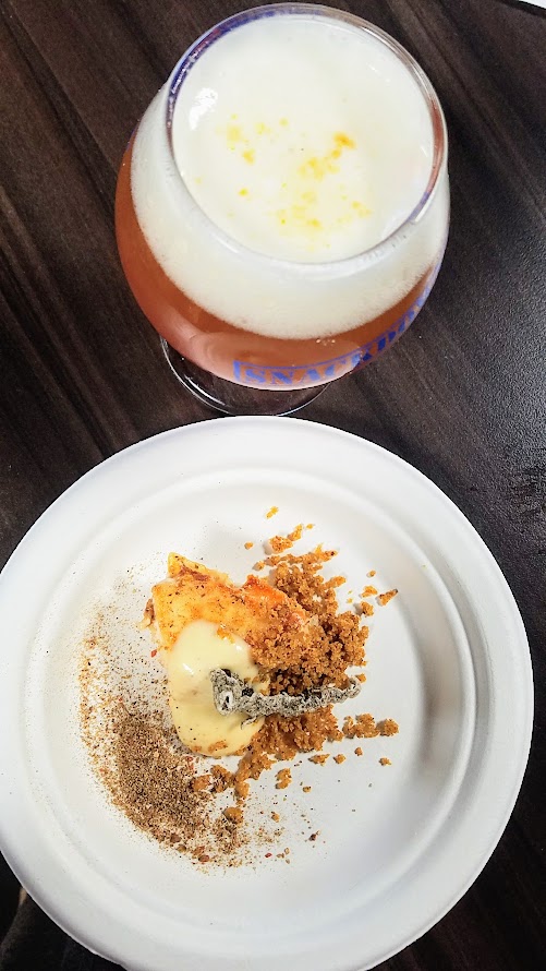 Snackdown 2017 for PDX Beer Week, a food and beer pairing event with a wrestling theme offering 10 Portland chef and 10 Oregon brewers working together Toro Bravo/Hopworks presented Baller Fish & Chips with a fancy almost cocktail style presentation Berliner Weisse with cherry syrup + lemon foam