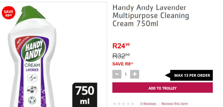 A screen grab of the advert Pick n Pay claims proves that the deal savings claimed were correct if calculated on the standard price of Handy Andy rather than the promotion.