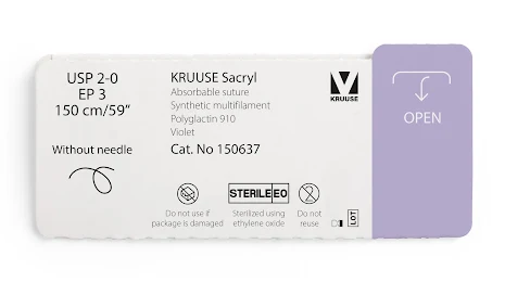 KRUUSE Sacryl Sutur, USP 2-0/EP 3, 150 cm/59", violet, 12st