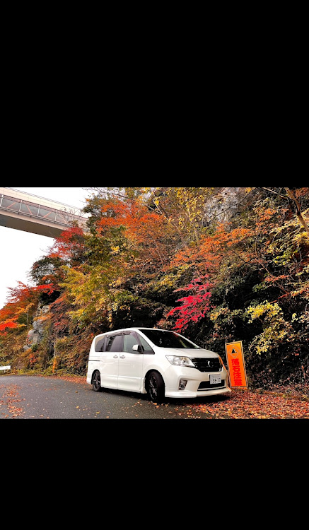 セレナのレオニスGX・紅葉と愛車・Blitz車高調・純正ホイールに戻る前にに関するカスタム事例の投稿画像1枚目