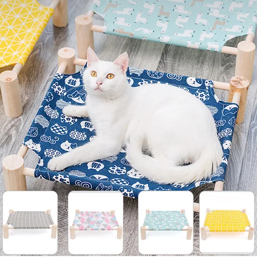 Durable Canvas Cat Bed House Elevated Cat Hammocks Cushion Wood Canvas Cat Lounge Bed for Small Dogs Cats House Pet Prod