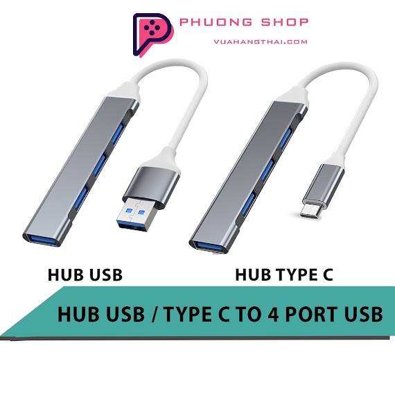 Bộ Chuyển Đổi Usb / Type C Sang 4 Cổng Usb 3.0, 2.0 Cho Laptop / Điện Thoại - Hub Usb / Type C To 4 Port Usb 3.0, 2.0