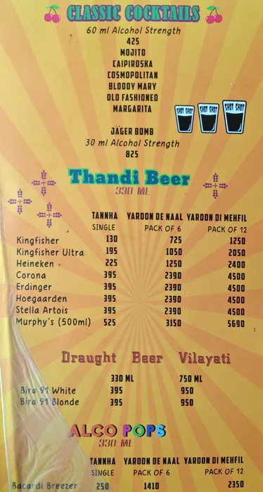 Garam Dharam menu 