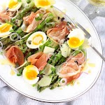 Asparagus Salad with Prosciutto, Soft Poached Eggs and a Dijon Vinaigrette was pinched from <a href="http://tasteandsee.com/asparagus-salad-recipe/" target="_blank">tasteandsee.com.</a>