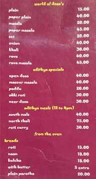 Adithya menu 1