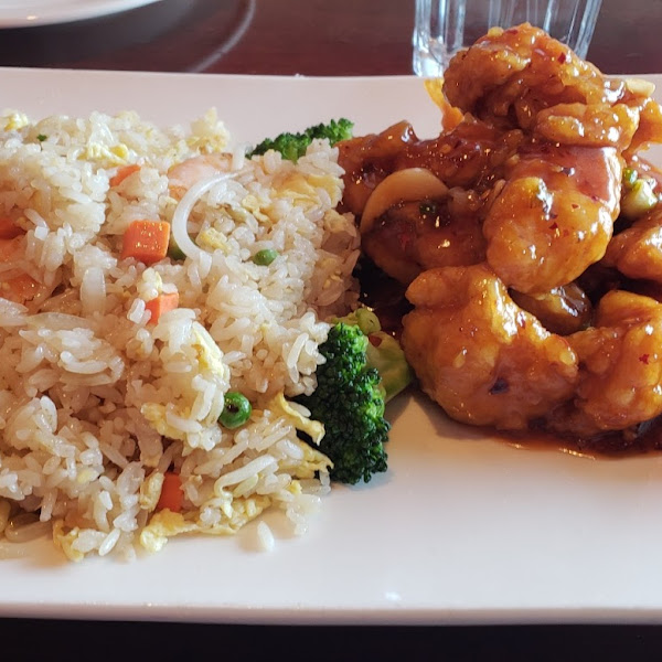 General Tso's and shrimp fried rice (lunch portion)