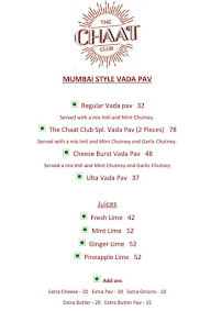 The Chaat Club menu 2