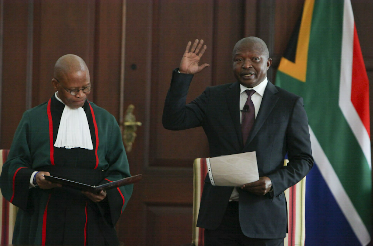 David Mabuza is sworn in as a member of parliament by chief justice Mogoeng Mogoeng at the presidential guest house in Pretoria