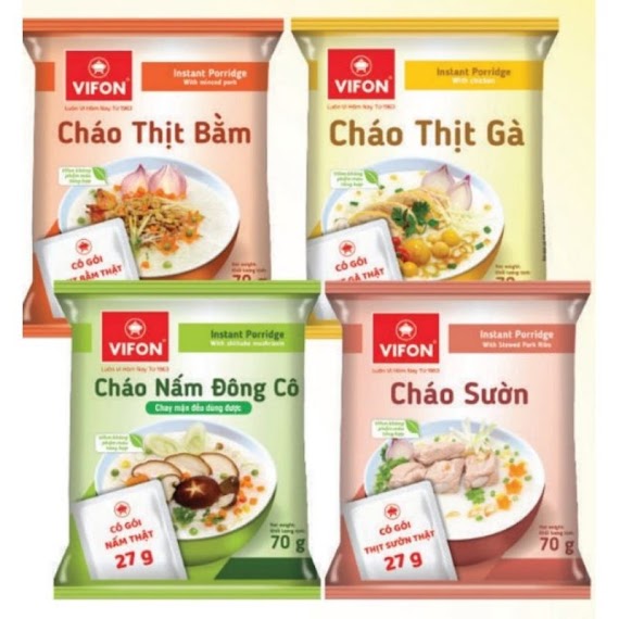 Cháo Vifon Cháo Thịt Bằm Cháo Thịt Gà Cháo Nấm Đông Cô Cháo Sườn Có Gói Thật 70G