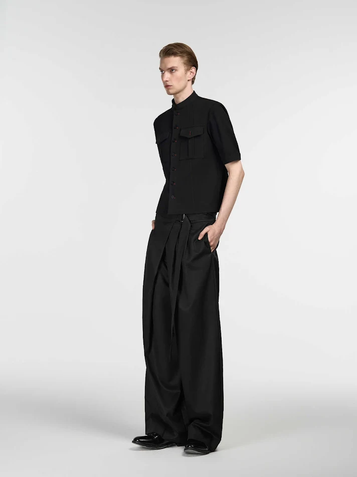 Black Tencel Cotton Single Pleated Cut Adjustable Waist Straight Trousers. Ultimate Comfort and Style. The perfect every