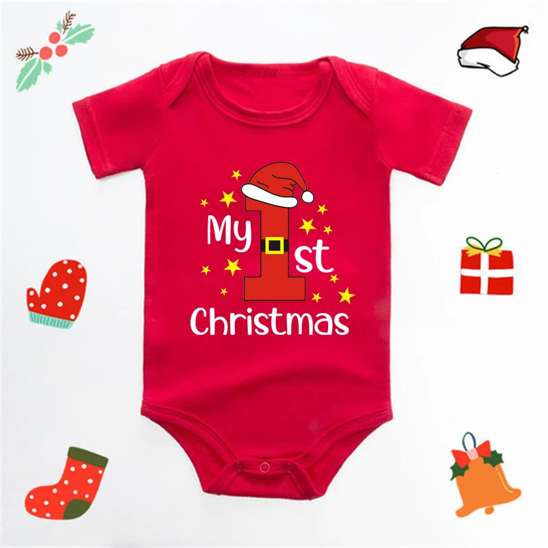 Divertidos Bodys de Navidad con Estampado de Ciervos y Letras en Inglés, Triángulo Rojo, Perfecto para Bebés