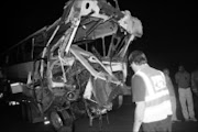 HORRIFIC: This is sthe wreckage of the bus in which 31 people were killed in Piet Retief, Mpumalanga. Pic. Vukane Mnyandu. 07/10/2008. © Sowetan.