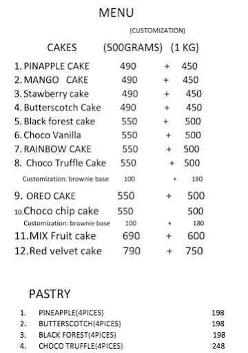 Cake & Pastry menu 