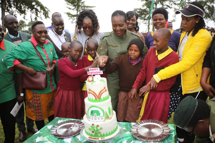 Environment CS Soipan Tuya during a tree planting exercise at Mt. Elgon in Bungoma County on July 24, 2023.