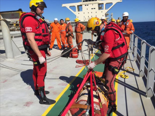 The NSRI Port Elizabeth duty crew launched the sea rescue craft Eikos Rescuer IV at 6.10pm accompanied by an Eastern Cape Government Health EMS rescue paramedic and rendezvoused with the ship 4 nautical miles off-shore of the Port of Port Elizabeth.