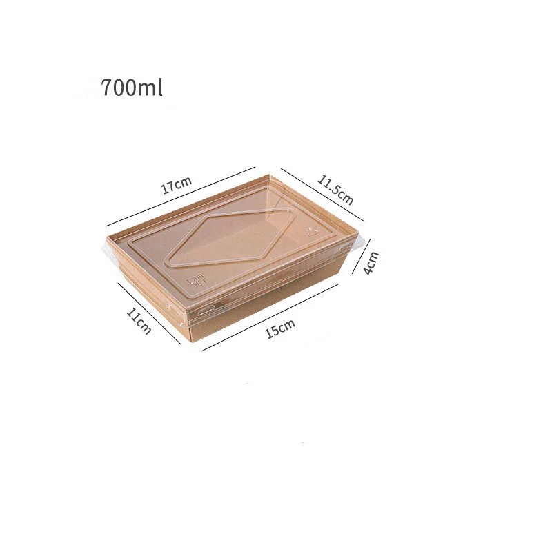 Boîte Bento Jetable en Papier Kraft avec Couvercle Transparent pour Fast-Food, parfaite pour emporter repas, pratique et garde les aliments frais.