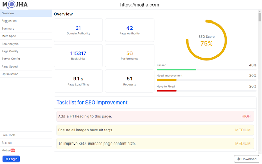 Mojha - 1 Click SEO audit