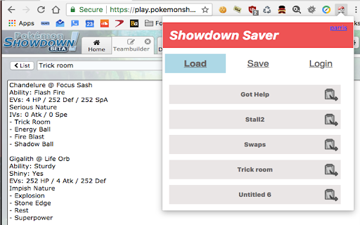 Pokemon Showdown Team Saver