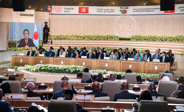 Japanese Prime Minister Fumio Kishida speaks via video link at the Tokyo International Conference on African Development in Tunis, Tunisia, August 27 2022. Picture: TUNISIAN PRESIDENCY/REUTERS