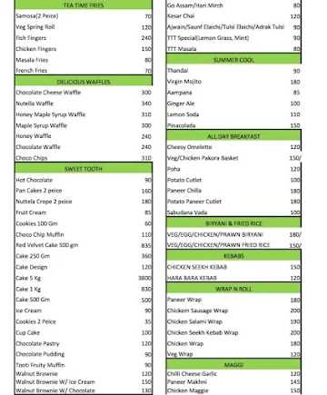 Time to Tea, NSEZ menu 