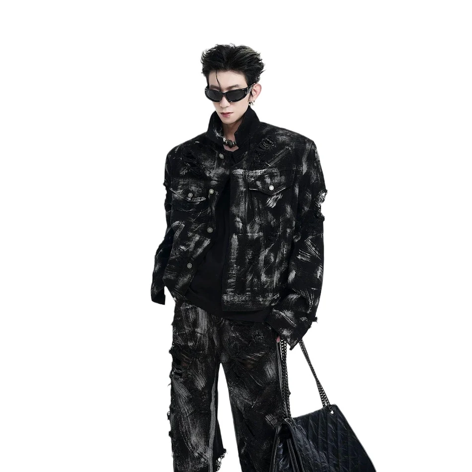 American High Street Wasteland Style Zware Gewassen Graffiti Heren Lange Jas. Robuuste urban look, duurzaam
