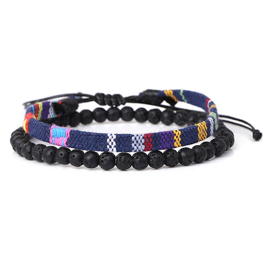 Title 3, Mens Lava Volcanic Rock Bohemian Woven Bracele...