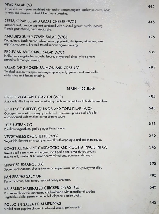 Amour Bistro menu 