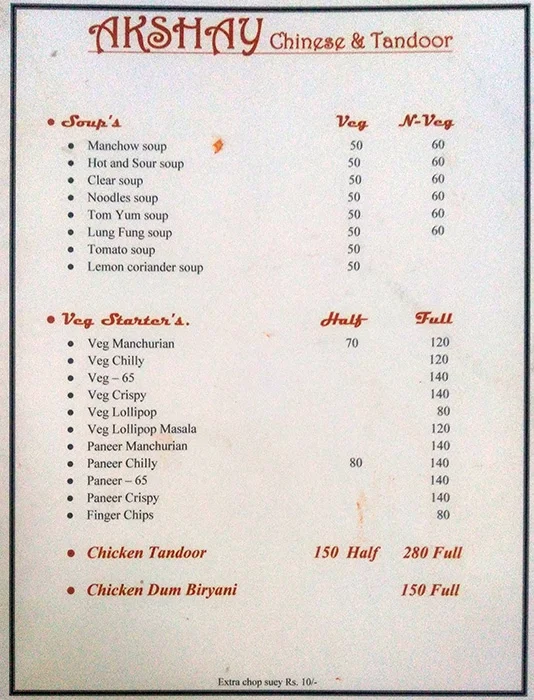 Akshay Chinese &Tandoor menu 