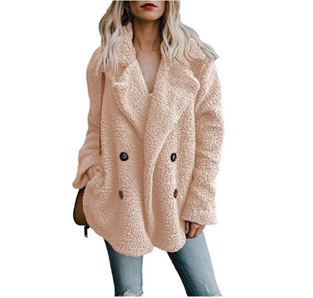 Veste de poche moelleuse chaude de couleur unie pour femmes