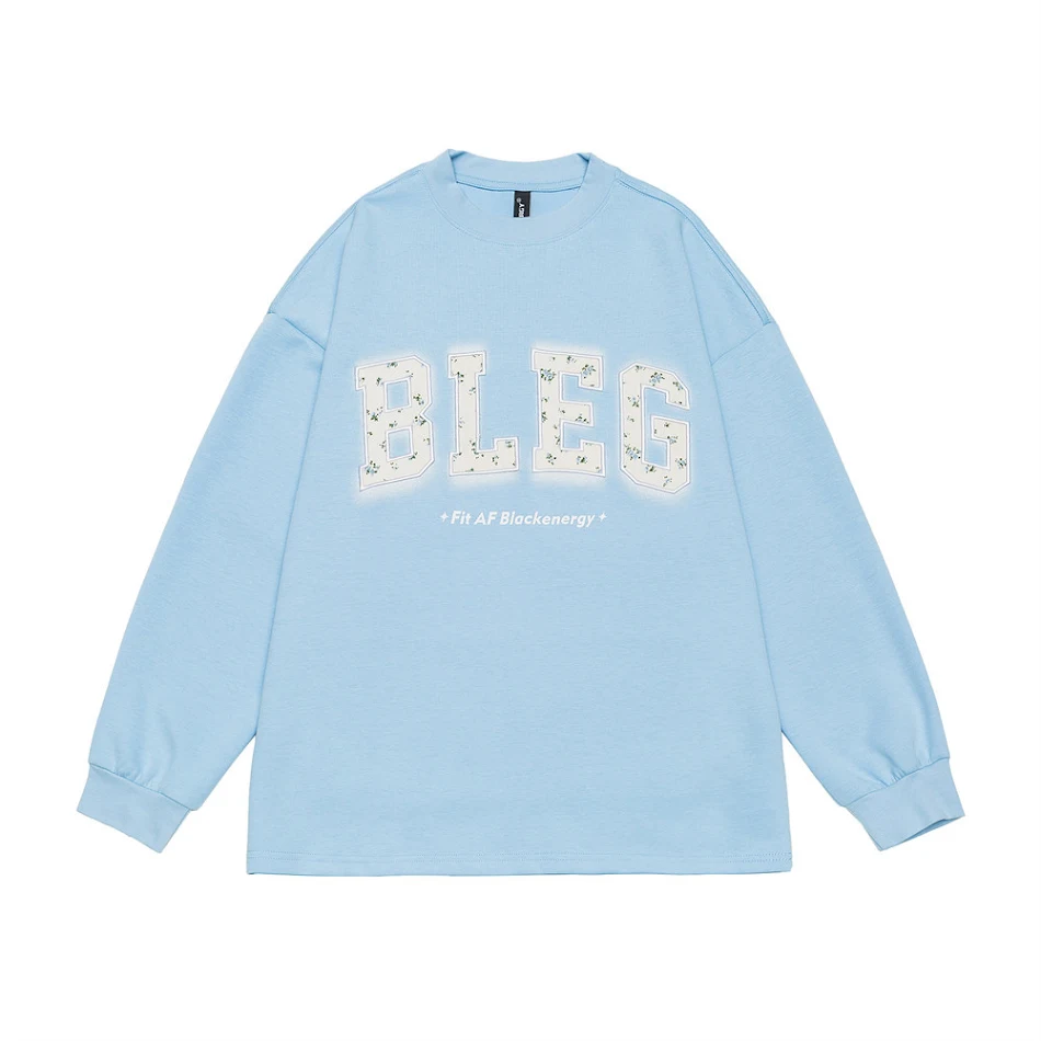 Sweat-shirt femme broderie florale tissu pâte, col rond, lettres brodées, doux et confortable, parfait pour un look décontracté.