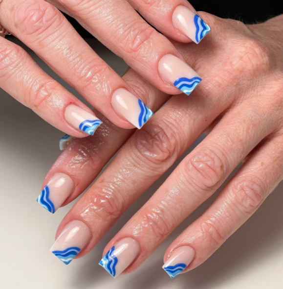 Blue Waves Edged Nail Design