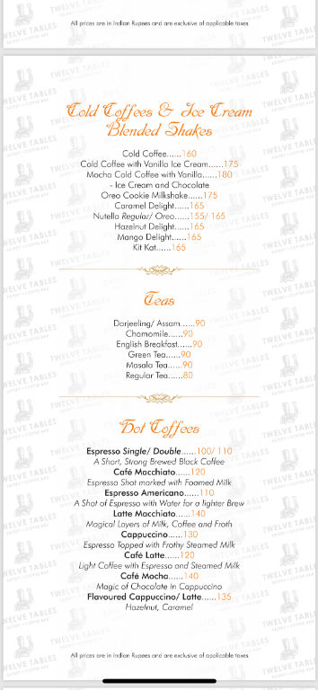 TWELVE TABLES Eatery CoffeeBar menu 