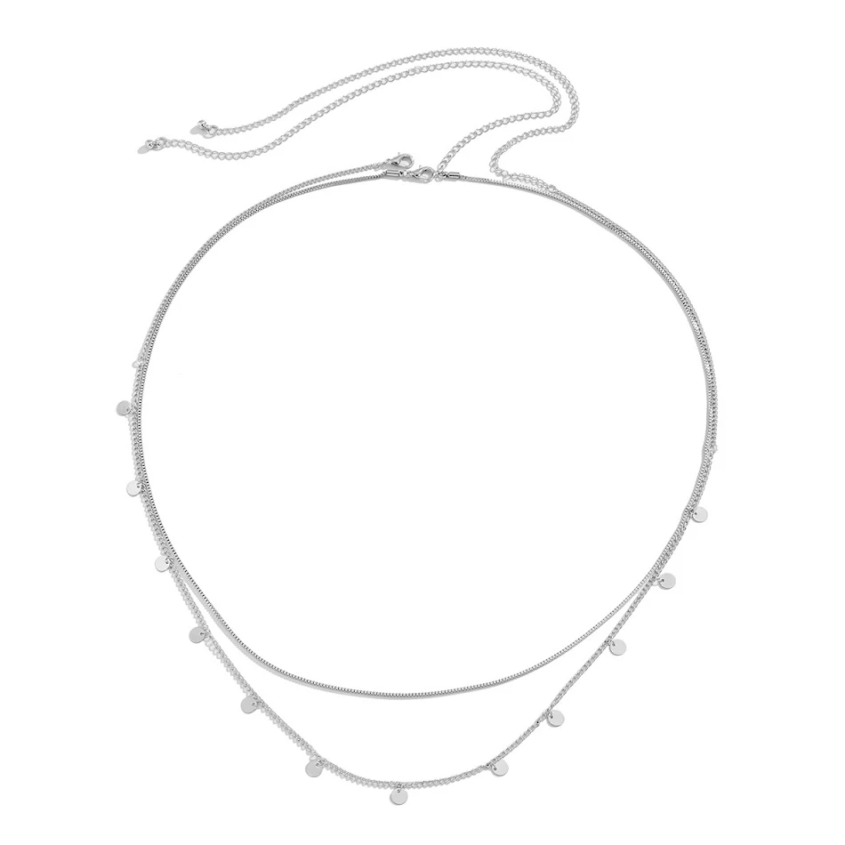 Eenvoudige body chain met sequin en box chain mix, een modieus accessoire. Accentueer je lichaam en creëer een unieke look voor elke gelegenheid.