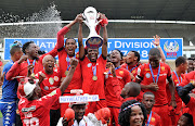 Highlands Park celebrate with the National First Division League at Athlone Stadium, Cape Town on May 6 2018.