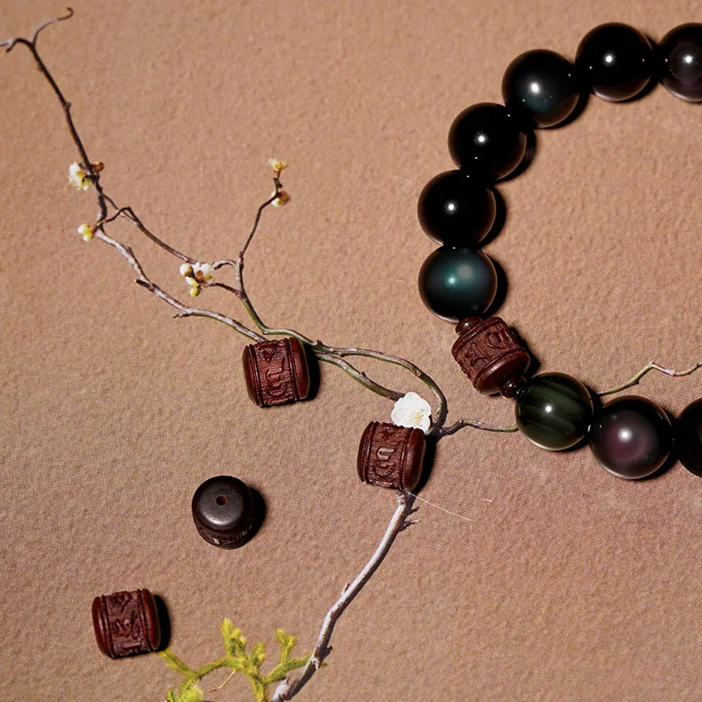 Title 4, Obsidian Lobular Red Sandalwood Hand String for...
