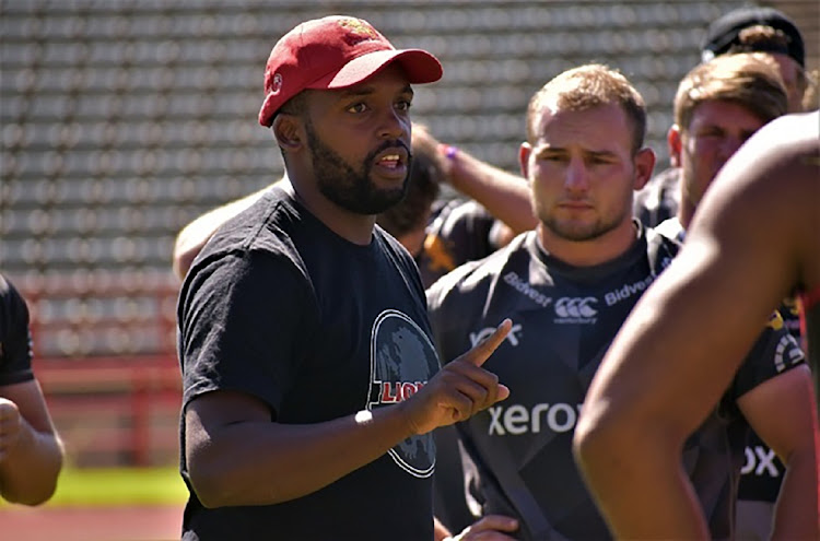 Golden Lions rugby coach Mziwakhe Nkosi having a training session with players.