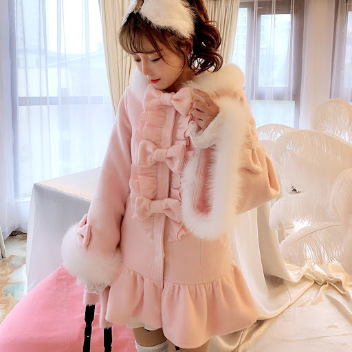 Title 2, Womens Fox Fur Collar Mid Length Woolen Coat, ...