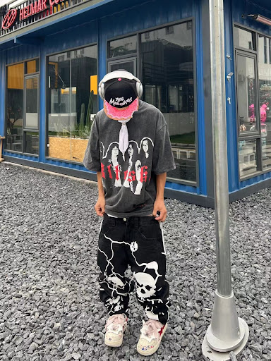 Title 7, Hip Hop Full Printed Skull Jeans Dark High Stre...