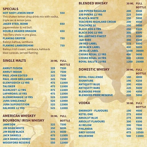 The Boozy Griffin menu 