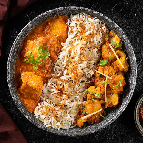 Butter Chicken, Aloo Gobhi & Jeera Pulao