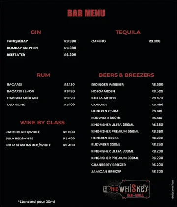 The Whiskey Bar & Grill menu 