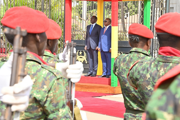 President William Ruto and Guinea Bissau President Umaro Sissoco Embalo inspecting Guard of Honor on April 5, 2024.